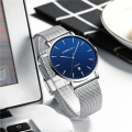 Unisex Gift Watches CRRJU 2270 Mens Blue Dial Mesh Watches Ultra Thin Casual Quartz Watch for Men Sport Date Clock New Arrival